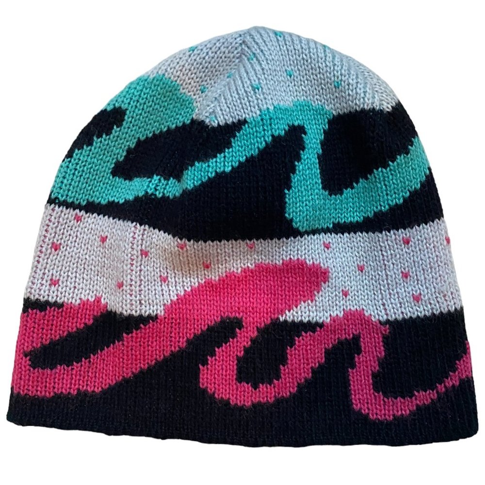 Vintage Wigwam 100% Wool 80s Retro Neon Stripe Color Block Ski Bum Beanie Hat